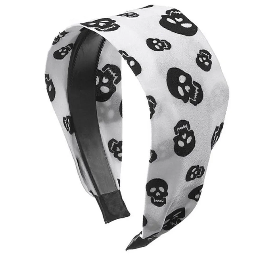 NWT Flying Haunted Printed Skulls Spooky Halloween White Goth Cloth Headband